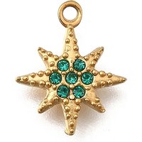 Anhänger aus Edelstahl 304, mit Zirkonia, Sterne-Charme, Ionenbeschichtung (ip), golden, grün, 10.5x9x2 mm, Bohrung: 1 mm