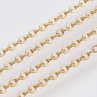 Ion Plating(IP) 304 Stainless Steel Cable Chains, Soldered, with Spool, Flat Oval, Golden, 3x2x0.4mm, about 164.04 Feet/roll(50m/roll)