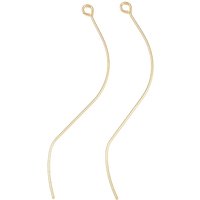 Brass Earring Findings, with Loop, Long-Lasting Plated, Nickel Free, Wavy Line, Real 18K Gold Plated, 63x6x1mm, Hole: 2mm