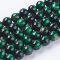Natural Tiger Eye Beads Strands, Dyed, Round, Green, 8mm, Hole: 1mm, about 45-48pcs/strand, 15 inch
