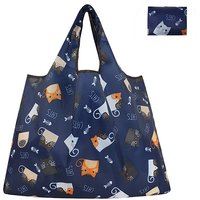 Oxford Foldable Women's Shopping Tote Bags, Animal Printed Reusable Grocery Bags with Handle, Cat Shape, 40x50cm
