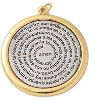 Brass Pendants, Rack Plating, Cadmium Free & Lead Free, Flat Round with Spanish The Lords Prayer, Long-Lasting Plated, Real 18K Gold Plated, with Jump Ring, Platinum & Golden, 38.5x32x3mm