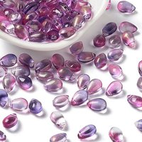 Transparent Glass Charms, Glitter Gold Powder, Teardrop, Violet, 9x6x5mm, Hole: 1mm