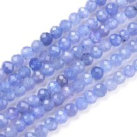 Natural Tanzanite Beads Strands, Round, Faceted, 3-3.5mm, Hole: 0.6mm, about 110-130pcs/strand, 15.35-15.75 inch(39-40cm)