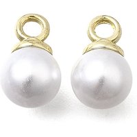 ABS Plastic Pearl Pendants, Round, with Light Gold Alloy Loop, White, 8.5x5mm, Hole: 1.4mm