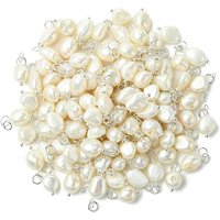 Grade B Natural Cultured Freshwater Pearl Charms, with 304 Stainless Steel Jump Rings, Polished Rice, Silver, 13.5-15x7-7.5x5-6mm, Hole: 3.6mm