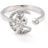 Moon & Star Rotatable Open Ring for Women, Brass Cubic Zirconia Fidget Spinner Rings, Adjustable Relieve Stress Cuff Ring, Platinum, US Size 6 1/2(16.9mm)