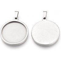 Anlaufgeschützte Cabochonfassungen aus Edelstahl 201, Flachrund, Edelstahl Farbe, Fach: 20 mm, 25x22.5x2.5 mm, Bohrung: 8x4 mm