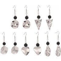 Orecchini pendenti in pietra lavica naturale da donna, con ganci per orecchini in acciaio inossidabile chirurgico 316, forme misto, colore acciaio inossidabile, 57-68mm, ago :0.7mm