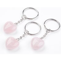 Natural Rose Quartz Keychain, with Platinum Iron Findings, Heart, 72mm