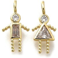 Brass Micro Pave Cubic Zirconia Pendants, 12 Birthstones Charms, Human, with Jump Ring, Lead Free & Cadmium Free, Real 18K Gold Plated, White, 14.5-15x7-7.7x2-2.5mm, Hole: 2x2.5mm