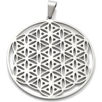 Anlaufgeschützte Anhänger aus 304er Edelstahl, spirituelle Reize, flache Runde mit Blume des Lebens / heiliger Geometrie, Edelstahl Farbe, 42x39x1.2 mm, Bohrung: 8x6 mm
