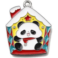 Pendente smaltati in lega, platino, serie di natale, panda, cavallo, 25.5x21x1.5mm, Foro: 1.6 mm
