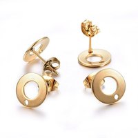 Ion Plating(IP) 304 Stainless Steel Stud Earring Findings, with Loop & Earring Backs, Flat Round, Golden, 10x1mm, Hole: 1.5mm, Pin: 0.8mm
