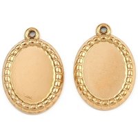 304 Stainless Steel Pendant Cabochon Settings, Oval Charms, Ion Plating(IP), Real 18K Gold Plated, Tray: 16.5x12.5mm, 24.5x17x3mm, Hole: 1.4mm
