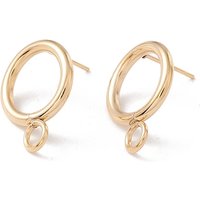 Accesorios para pendientes de acero inoxidable 304, Con pasadores de acero inoxidable quirúrgico 316 y presillas horizontales, anillo, real 24k chapado en oro, 18x14mm, agujero: 3.2 mm, pin: 0.7 mm