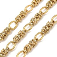 Chaînes à maillons ovales en acier inoxydable 304 avec nœuds, placage ionique (ip), non soudée, avec bobine, véritable 18k plaqué or, lien: 12x9.5x2mm et 22x7x7mm, environ 16.40 pied (5 m)/rouleau