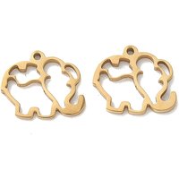 304 Stainless Steel Charms, Elephant Charms, Hollow, Real 18K Gold Plated, 9x10.5x1mm, Hole: 0.8mm