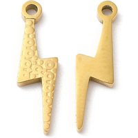 Ion Plating(IP) 316L Surgical Stainless Steel Pendants, Nickel Free, Lightning Bolt Charm, Textured, Real 18K Gold Plated, 15.7x4.5x1.3mm, Hole: 1.2mm
