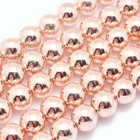 Electroplate Non-magnetic Synthetic Hematite Beads Strands, Grade AAA, Long-Lasting Plated, Round, Light Rose Gold Plated, 4mm, Hole: 1mm, about 105pcs/strand, 15.7 inch(40cm)