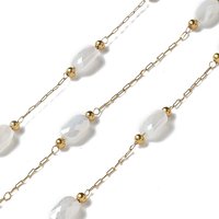 316 Surgical Stainless Steel Link Chains, with Steel and Glass Beads, Soldered, Real 18K Gold Plated, WhiteSmoke, 2.5x1x0.5mm, about 16.40 Feet(5m)/Roll