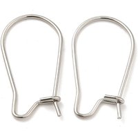 Tarnish Resistant 316 Surgical Stainless Steel Hoop Earrings Findings Kidney Ear Wires, Stainless Steel Color, 21 Gauge, 20x11mm, Pin: 0.7mm