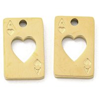 Ion Plating(IP) 316L Surgical Stainless Steel Charms, Nickel Free, Laser Cut, Playing Card with Heart Charm, Real 18K Gold Plated, 14x8.5x1.5mm, Hole: 1.6mm