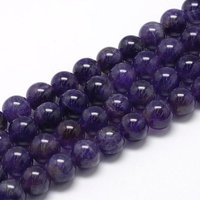 Natural Amethyst Beads Strands, Round, 8-9mm, Hole: 1mm, about 45-48pcs/strand, 15 inch