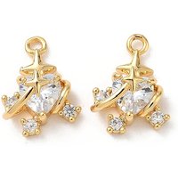 Brass Micro Pave Cubic Zirconia Pendants, Heart, Nickel Free, Real 18K Gold Plated, Clear, 15x11.5x7.5mm, Hole: 1.5mm