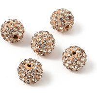 Pave Disco Ball Beads, Polymer Clay Rhinestone Beads, Grade A, Round, Light Peach, Rhinestone: PP13(1.9-2mm), 6 Rows Rhinestone, 10mm, Hole: 1.5mm