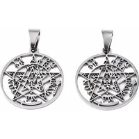 Colgantes de acero inoxidable 201 que no se deslustran, con broche de presión en fianzas, tetragrammaton pentagram wiccan colgante, plano y redondo, color acero inoxidable, 27.5x24.5x1.5mm, agujero: 4x8 mm