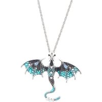 Halsketten mit Drachenanhänger aus Emaille, mit Strass, Eisenkette, antikem Silber & Platin, Medium türkis, 24.41 Zoll (62 cm)