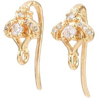 Brass Micro Pave Clear Cubic Zirconia Arch Earring Hooks, Long-Lasting Plated, Nickel Free, with Loop, Real 18K Gold Plated, 17x8.5x8.5mm, Hole: 1.2mm, Pin: 1mm