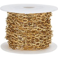 PVD Vacuum Plating 304 Stainless Steel Cable Chains, Unwelded, with Spool, Flat Oval, Golden, 7x4x0.8mm, 5m/roll