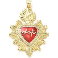 Brass Micro Pave Cubic Zirconia Pendants, Sacred Heart, with Enamel, Rack Plating,Lead Free & Cadmium Free, Long-Lasting Plated, Real 18K Gold Plated, 41.5x31x3mm, Hole: 3.5x5mm