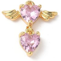 Brass Micro Pave Cubic Zirconia Pendants, Heart with Wing Charm, Nickel Free, Real 18K Gold Plated, 18.5x17.5x4.5mm, Hole: 1.2mm