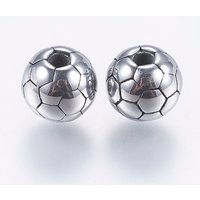 Perline in acciaio inossidabile 304, pallone da calcio, argento antico, 8mm, Foro: 2 mm