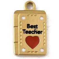 Teachers' Day 304 Stainless Steel Enamel Charms, Ion Plating(IP), Rectangle with Word Best Teacher & Heart, Real 18K Gold Plated, 12x7x1mm, Hole: 1.5mm