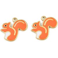 304 Stainless Steel Enamel Pendants, Squirrel, Ion Plating(IP), Manual Polishing, Real 18K Gold Plated, 15x17x1.5mm, Hole: 1.2mm