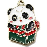 Pendente smaltati in lega, oro, serie di natale, panda, confezione regalo, 25x19x1mm, Foro: 1.6 mm