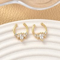 Brass Pave Clear Cubic Zirconia Circular/Horseshoe Barbell Nose Rings, Fake Septum Nose Rings, Real 18K Gold Plated, Nickel Free, Horse Eye, 13.5x10.5x3mm