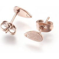 Ionenplattierung (IP) 304 Edelstahl Ohrstecker Zubehörse für baumelnde Charms, strukturierte Träne, Roségold, Träne, : 8x5 mm, Bohrung: 1 mm, Stift: 0.7 mm