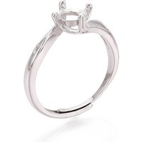 Rhodium Plated 925 Sterling Silver Micro Pave Cubic Zirconia Engagement Solitaire Ring Settings, Adjustable Prong Ring Settings, Platinum, Tray: 6x6mm, 9mm, Inner Diameter: 17mm