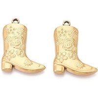 304 Stainless Steel Pendants, Cowboy Boots with Flower, Ion Plating(IP), Real 18K Gold Plated, 27.5x21x2.5mm, Hole: 1.6mm