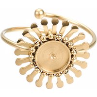 Bague ouverte en acier inoxydable 304 avec cabochon, fleur, or, nous taille 9 (18.9 mm), Plateau: 6 mm