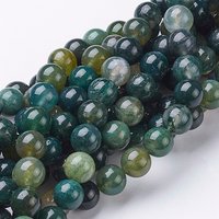 Natural Moss Agate Beads Strands, Round, 8mm, Hole: about 1mm, 15-16 inch