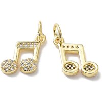 Brass Micro Pave Cubic Zirconia Pendants, Lead Free & Cadmium Free, Musical Note, Real 18K Gold Plated, 11x11x2.5mm