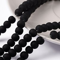 Transparent Glass Bead Strands, Frosted, Round, Black, 6mm, Hole: 1.3-1.6mm, about 140pcs/strand, 31.4 inch