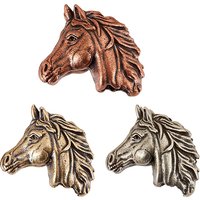 3Pcs 3 Colors Brass European Beads, Large Hole Beads, Horse, Mixed Color, 15.5x20x11mm, Hole: 5.5mm, 1pc/color