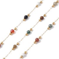 Chaînes à maillons en acier inoxydable 304, avec perles de pierres précieuses et bobine, non soudée, colorées, 1.2x0.2mm